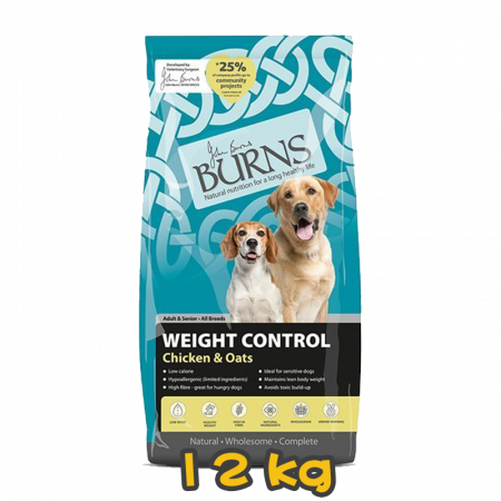 [BURNS] 犬用 體重控制雞肉高燕麥配方成犬及高齡犬乾糧 Adult, Senior WEIGHT CONTROL+ Chicken & Oats 12kg