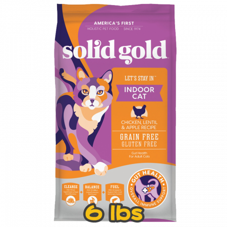 [solid gold 素力高] 貓用 無穀物雞肉室內全貓乾糧 Indoor Cat Chicken, Lentils & Apple Recipe Grain-Free Gluten-Free 6lbs