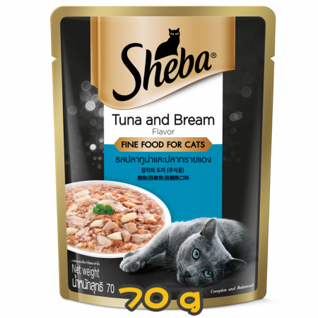 [Sheba] 貓用 Pouch Range 鋁袋濕貓糧系列 吞拿魚及鯛魚 全貓濕糧 Tuna & Bream 70g