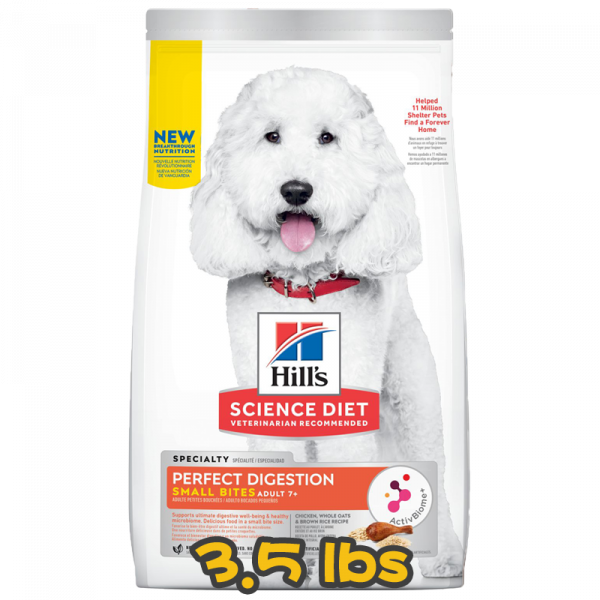 [Hill's 希爾思] 犬用 Science Diet® ADULT 7+ SMALL BITES PERFECT DIGESTION CHICKEN RECIPE 7歲或以上完美消化小型高齡犬乾糧 3.5lbs (雞肉糙米及全燕麥) 