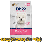 [INDIGO] 犬用 天然有機皮膚及益生菌腸道保護配方全犬糧 Skin & Gut Health For Dog 6kg (400g x15包) 