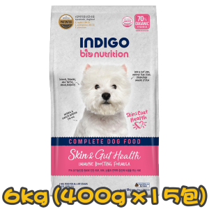 [INDIGO] 犬用 天然有機皮膚及益生菌腸道保護配方全犬糧 Skin & Gut Health For Dog 6kg (400g x15包) 