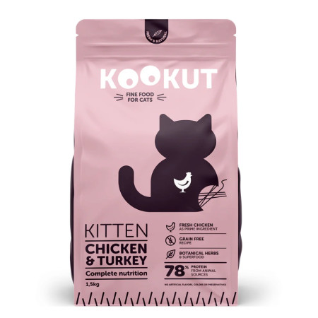 [KOOKUT] 貓用 無穀物雞肉火雞肉幼貓糧 Chicken & Turkey Recipe -1.5kg
