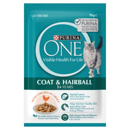 [PURINA ONE] 貓用 成貓去毛球雞肉味配方成貓濕糧 Adult Hairball Control with Chicken in Gravy 70g