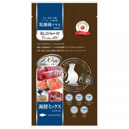 [Gift$300] [NECO Puree] 貓用 乳酸菌系列 綜合海鮮 全貓小食 Lactobacillus Seafood Flavour 4 x 10g