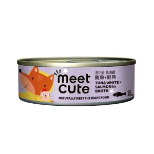 [Meet Cute 遇可愛] 貓用 高湯主食罐吞拿魚三文魚 Tuna White Salmon In Broth Cat Wet Food 80g