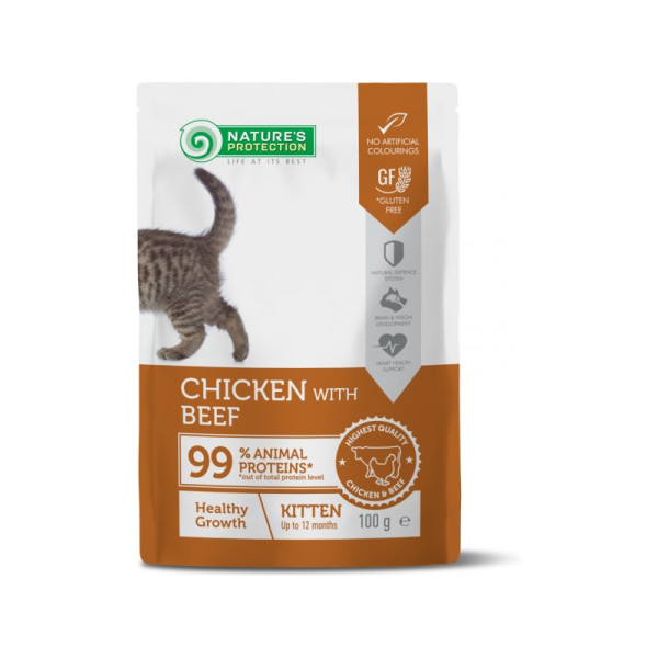 [NATURE'S PROTECTION 保然] 貓用 雞肉牛肉味主食幼貓鋁袋濕糧 Kitten With Chicken and Beef 100g x22包